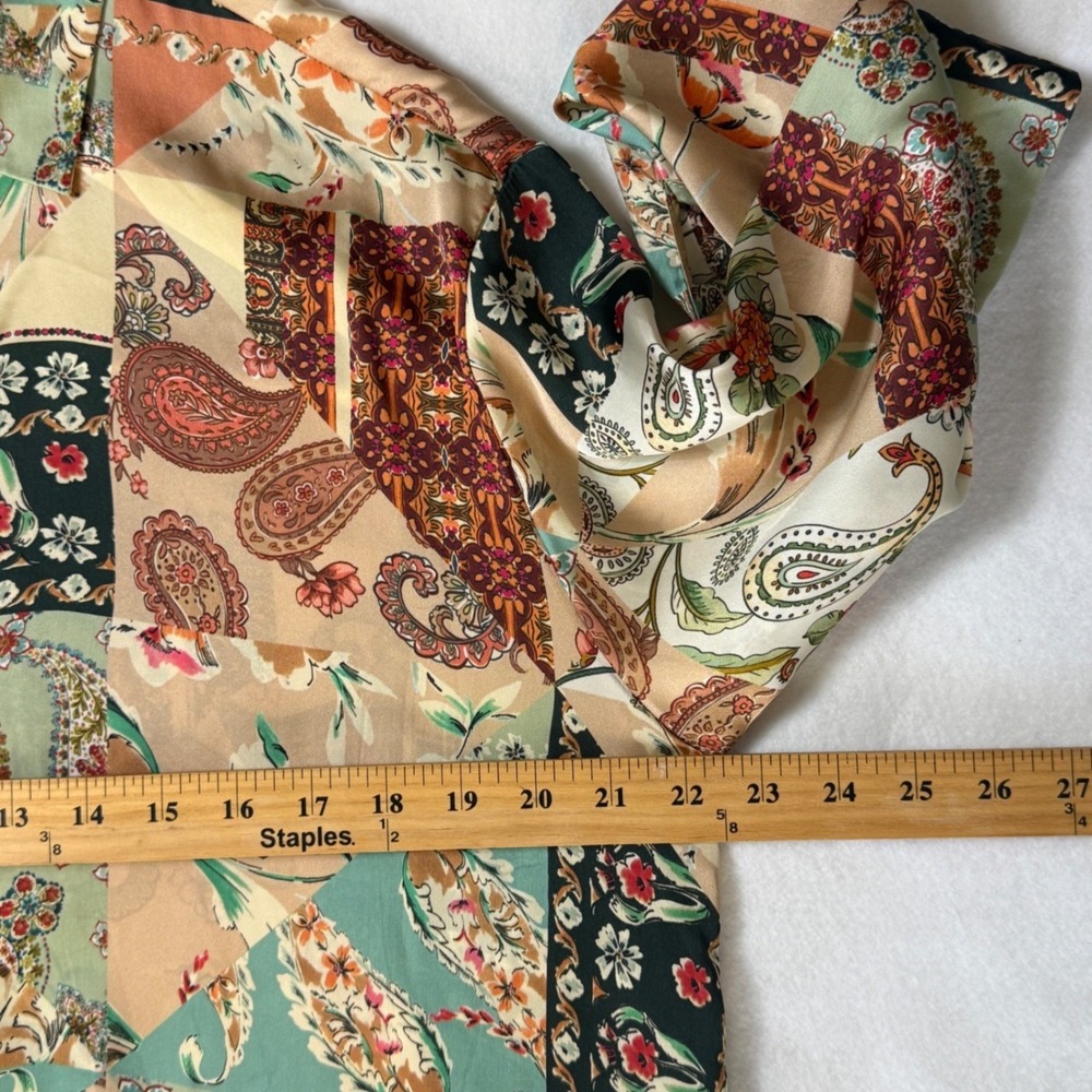 ZARA Patchwork Paisley‎ Print Button Down Long Sleeve Shirt Women XL Boho Casual - Picture 4 of 8